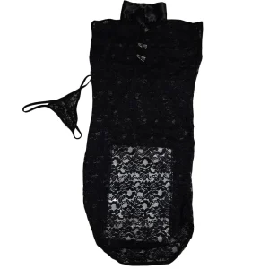 لباس خواب گیپور Wella کد WL0030 - لباس خواب پیراهنی دانتل مشکی بلند تا پایین باسن لباس خواب گیپور مشکی Wella کد WL0030 با طراحی بدن‌نما، مناسب برای رابطه زوجین و ست کردن با آیتم‌های فانتزی