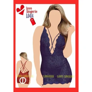 لباس خواب گیپور هارنسی پشت ضربدری Love Lingerie کد L0414 مشکی یا سرمه‌ای – لباس خواب زنانه فانتزی شیک و جذاب