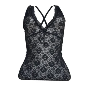 لباس خواب گیپور هارنسی پشت ضربدری Love Lingerie کد L0414 مشکی یا سرمه‌ای – لباس خواب زنانه فانتزی شیک و جذاب