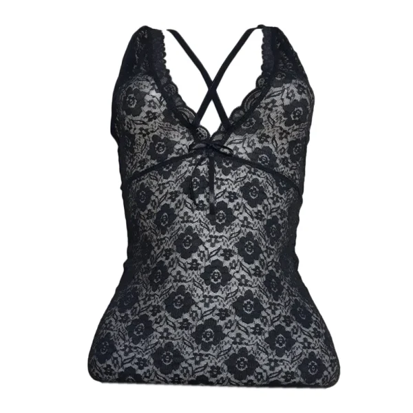 لباس خواب گیپور هارنسی پشت ضربدری Love Lingerie کد L0414 مشکی یا سرمه‌ای – لباس خواب زنانه فانتزی شیک و جذاب