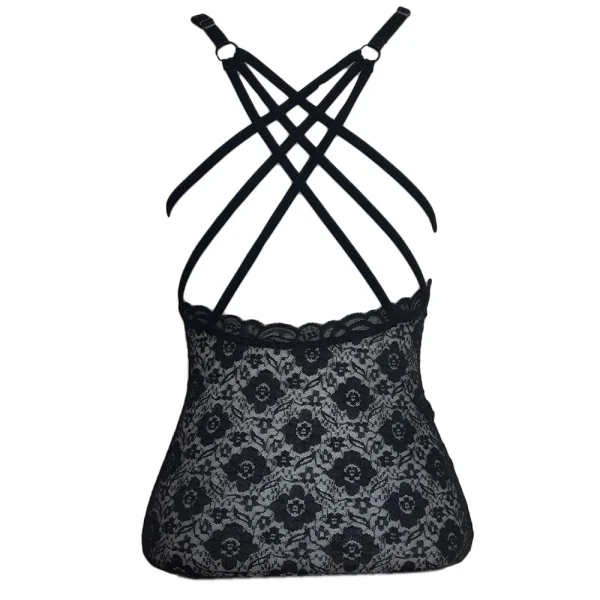 لباس خواب گیپور هارنسی پشت ضربدری Love Lingerie کد L0414 مشکی یا سرمه‌ای – لباس خواب زنانه فانتزی شیک و جذاب