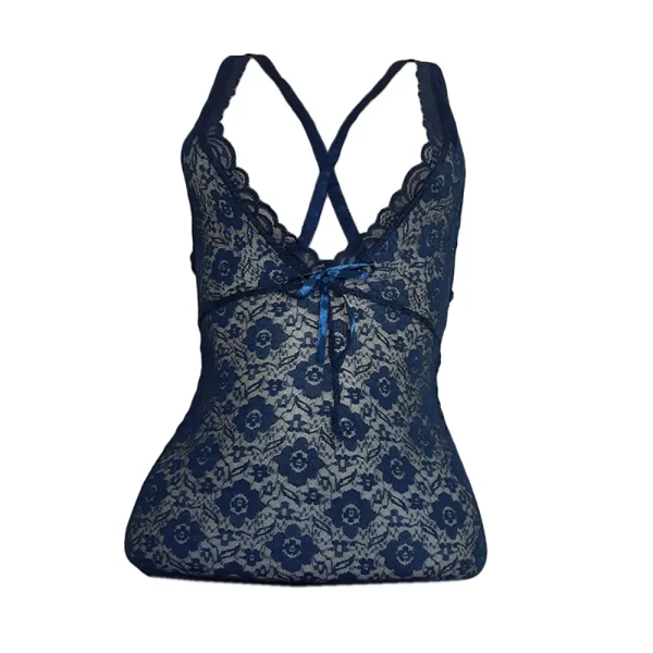 لباس خواب گیپور هارنسی پشت ضربدری Love Lingerie کد L0414 مشکی یا سرمه‌ای – لباس خواب زنانه فانتزی شیک و جذاب