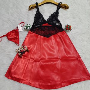 لباس خواب ساتن و دانتل پشت ضربدری Love Lingerie کد L7