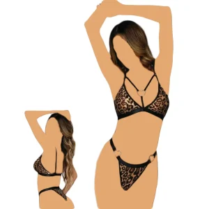 ست شورت و سوتین پلنگی با حلقه‌های قلبی کد 023