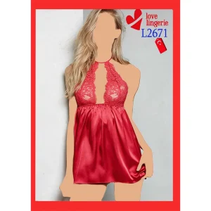 لباس خواب ساتن و دانتل لاو لاینجری مدل L2671 با طراحی کلاسیک و رنگ مشکی و قرمز مناسب برای ایجاد حس صمیمیت و جذابیت در رابطه زوجین