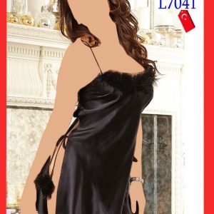 لباس خواب ساتن خزدار Love Lingerie کد L7041