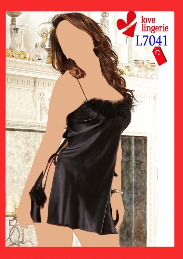 لباس خواب ساتن خزدار Love Lingerie کد L7041