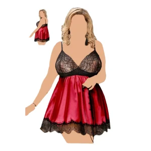 لباس خواب ساتن کد L1661 یا 195 سایز 42 تا 46، قرمز، جذاب و شیک مخصوص خانم‌ها تپل