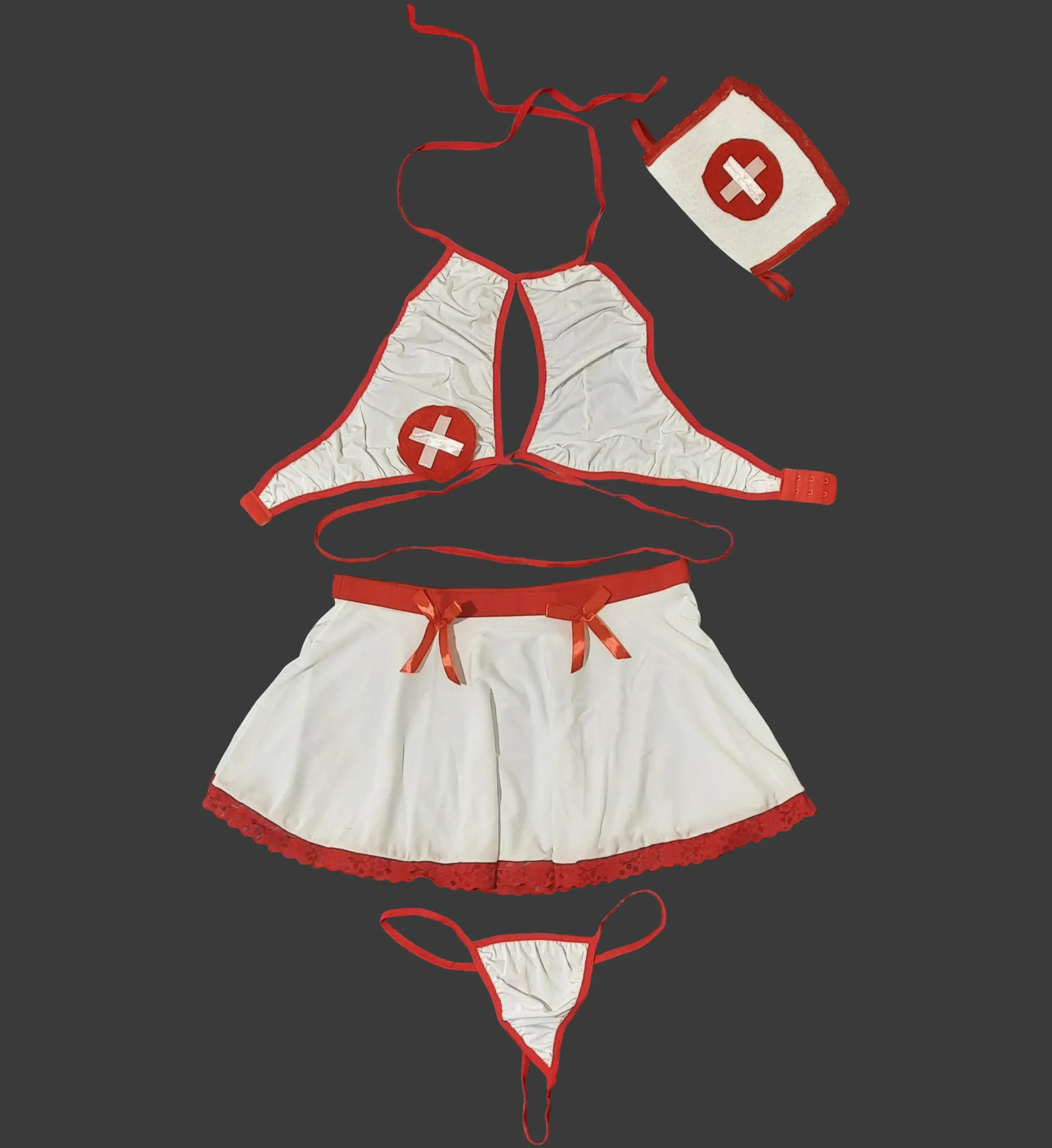 nurse-costume-074-white-red کاستوم پرستار فانتزی سفید و قرمز چهار تکه کد 074