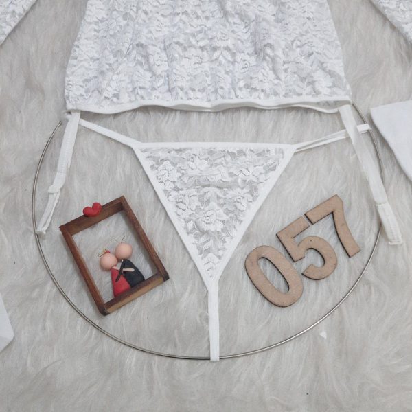 کاستوم یا لباس خواب عروس چهار تکه با سوتین فنردار Valentine کد 057