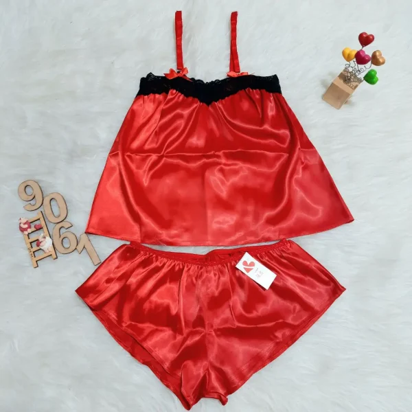 ست تاپ شورت ساتن Love Lingerie کد L9061