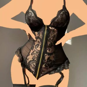 بادی فانتزی زیپ‌دار دو تکه کد 4147 یا 204 سایز 40 تا 42 مشکی زیبا و جذاب بازار تهران