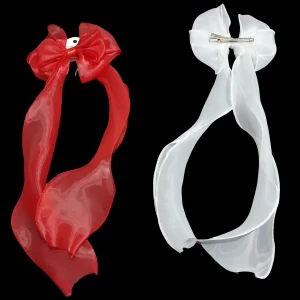 گل سر پاپیونی بلند براق با تور موج‌دار کد 45763