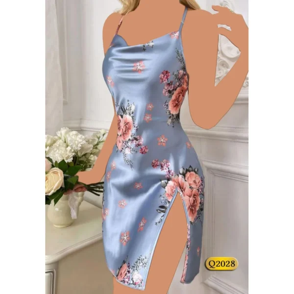 لباس خواب ساتن کنار باز یقه دراپه Queen کد Q2028