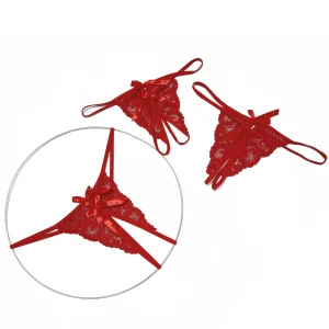 لباس زیر فانتزی قرمز فاق باز کد 007 - شورت فانتزی قرمز فاق باز زنانه کد 007 با طراحی دانتل و پاپیون براق، مناسب برای لحظات خاص و جذابیت بیشتر