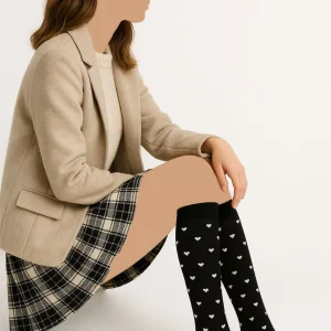 جوراب زنانه نخی مشکی با طرح قلب سفید و خط سفید Melorin کد 50213 – مناسب استایل روزمره و لباس خواب