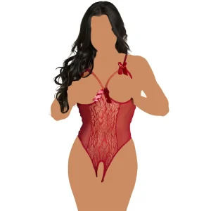 بادی فاق باز و سینه باز Elize کد 13016 با طراحی تور و دانتل، مناسب افزایش جذابیت رابطه زناشویی