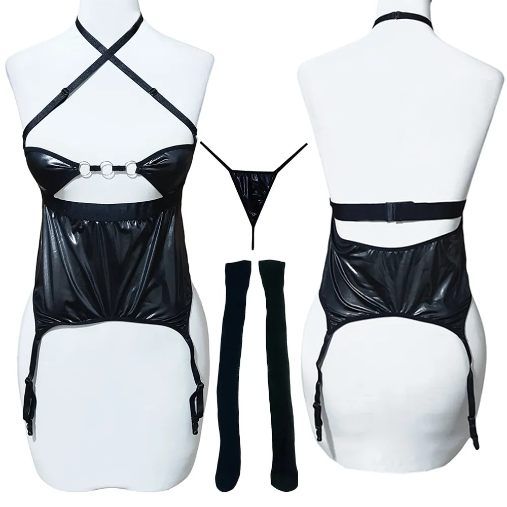 Set-Body-Fantasy-Latex-Design-VIP-Code-0172.jpg (5) ست بادی فانتزی زنانه طرح لاتکس براق مشکی ۴ تکه مدل VIP کد 0172 شامل بادی، شورت و جوراب زنبوری مناسب برای سایزهای ۳۸ تا ۴۲ - بادی فانتزی چهار تکه طرح لاتکس VIP کد 0172