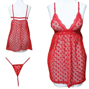 لباس خواب توری کوتاه و خالدار Anahel کد 7083