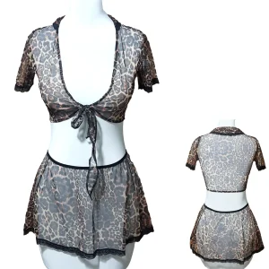 ست سوتین و دامن پلنگی Anahel کد 7028 - ست سوتین و دامن پلنگی زنانه Anahel کد 7028 با طراحی دو تکه، پارچه نیمه‌شفاف و فرم جذاب مناسب لباس خواب زوجین