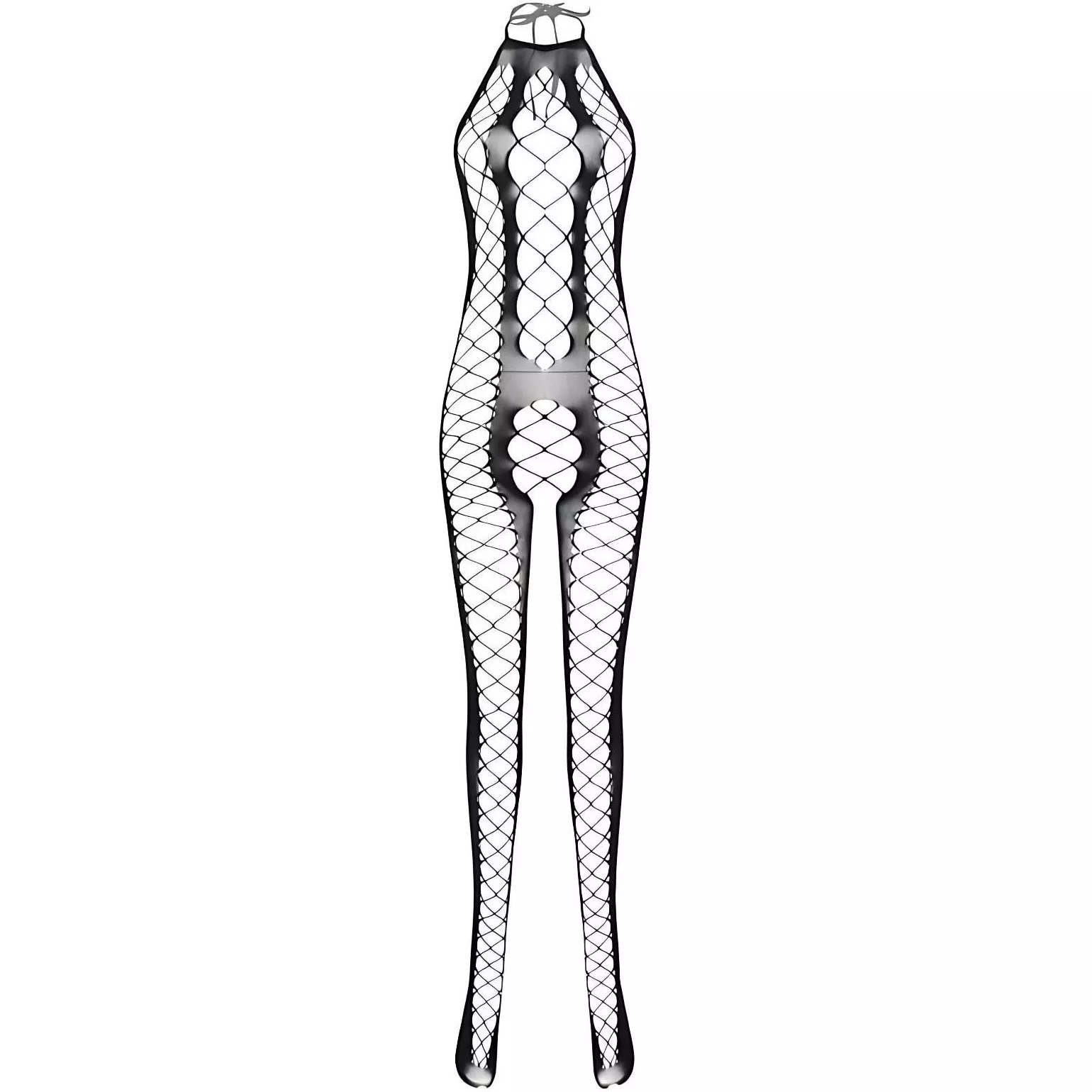 body-stocking-cross-qs - 36 (3) بادی استاکینگ ضربدری مشکی کد QS-36 با بافت توری و یقه هالتری