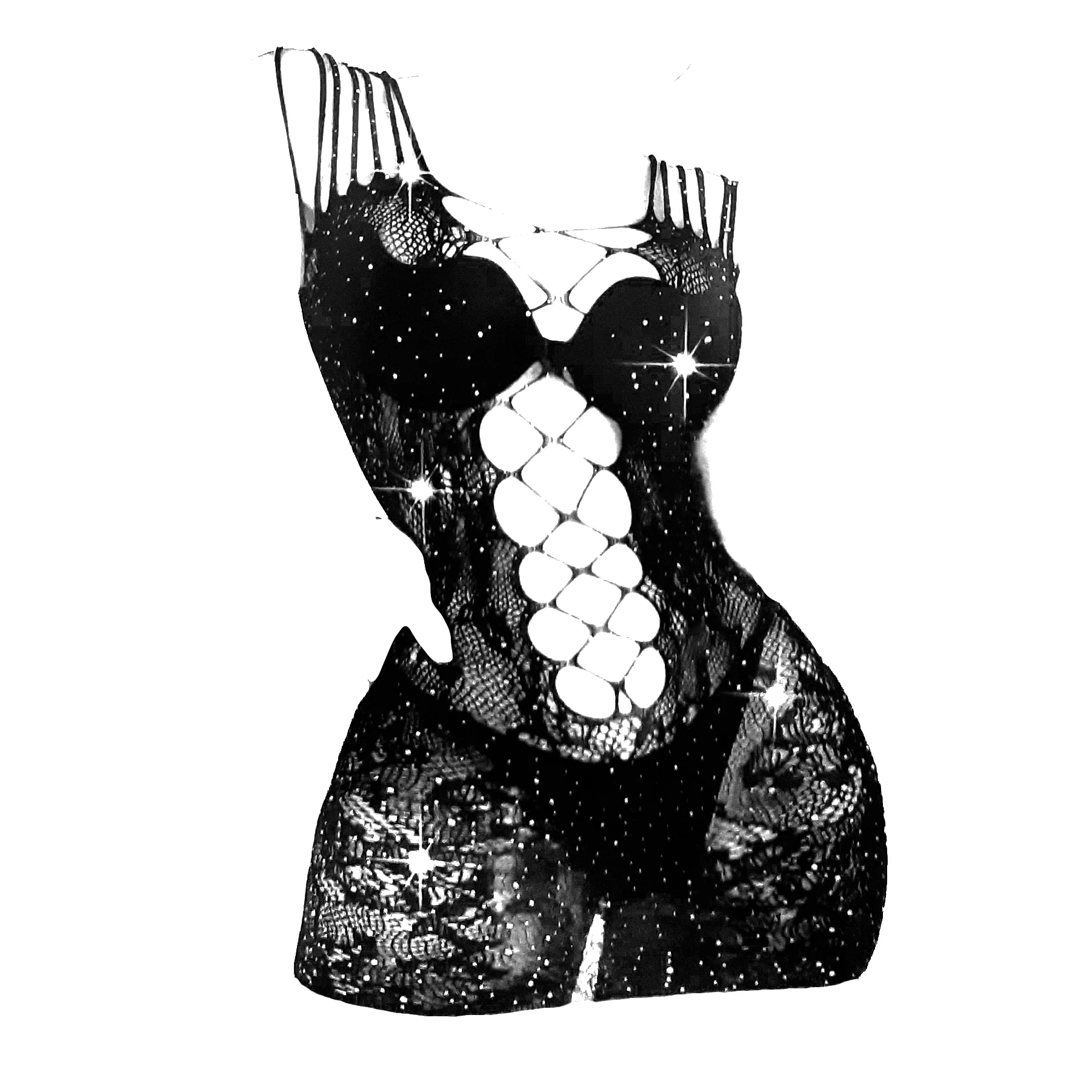 melorin-rhinestone-strap-bodystocking-qs08-1 بادی استاکینگ نگین دار QS-08 مشکی نمای 1