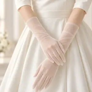 تنخور دستکش توری بلند زنانه سفید کد 3579